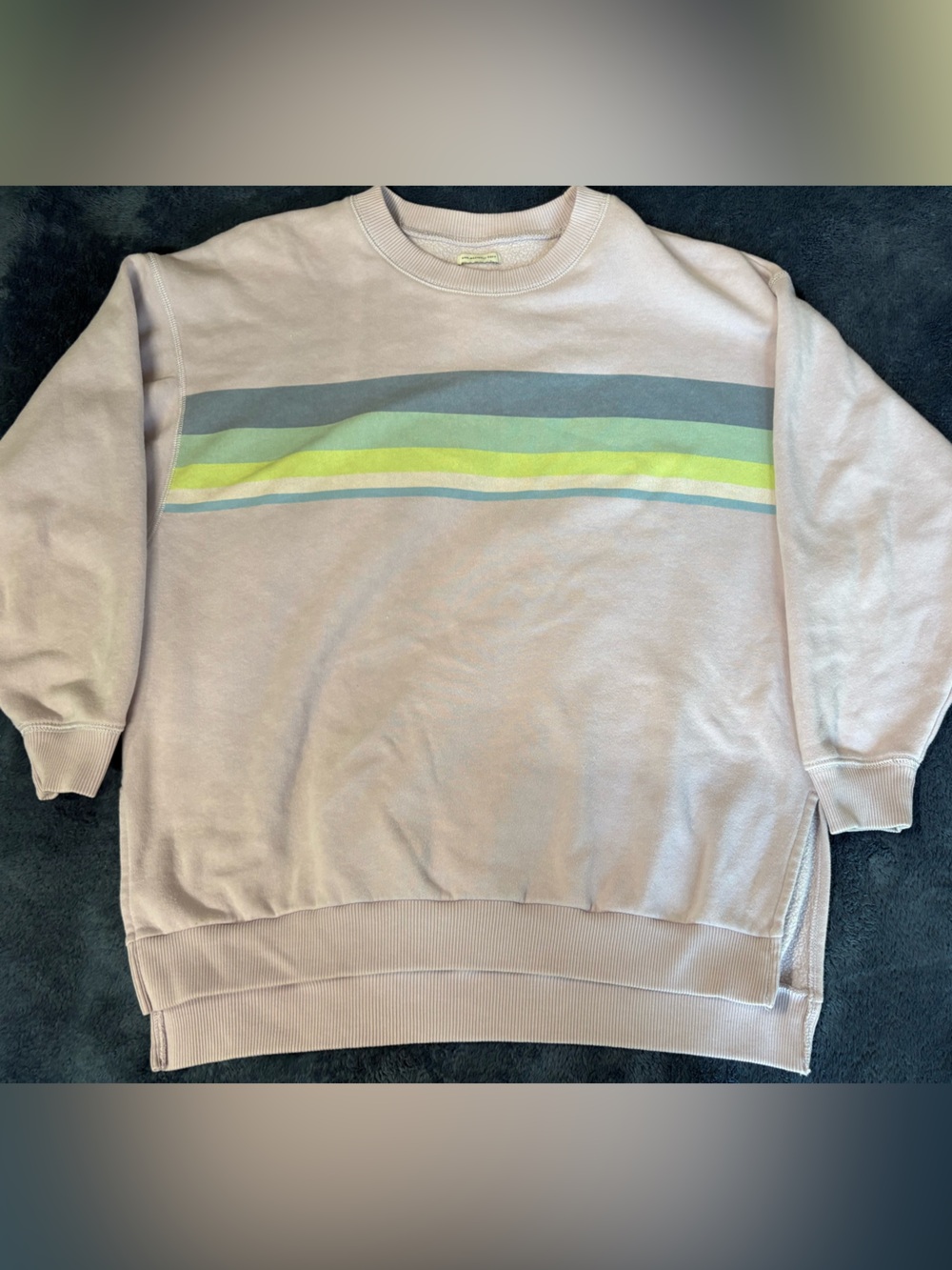 American Eagle Pastel Purple Crewneck Sweatshirt with Green & Blue Stripes